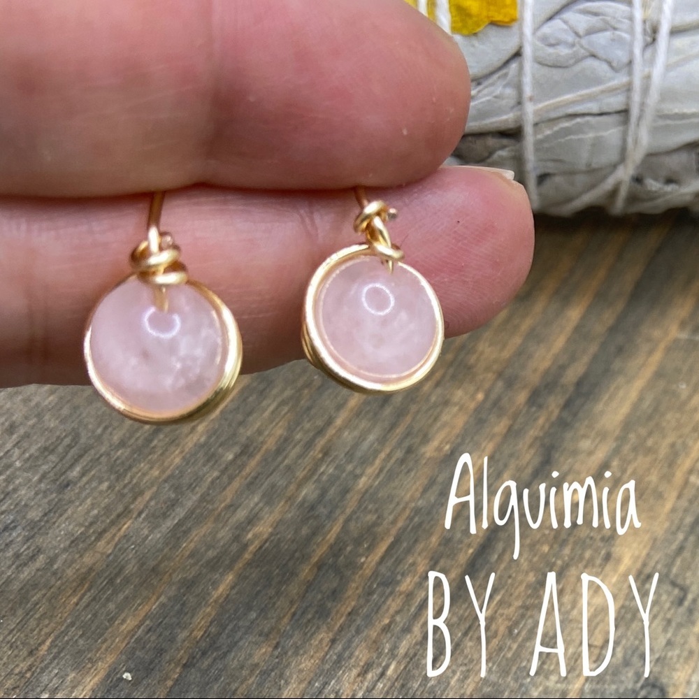 Dainty Pink Quartz gold studs halo statement earrings